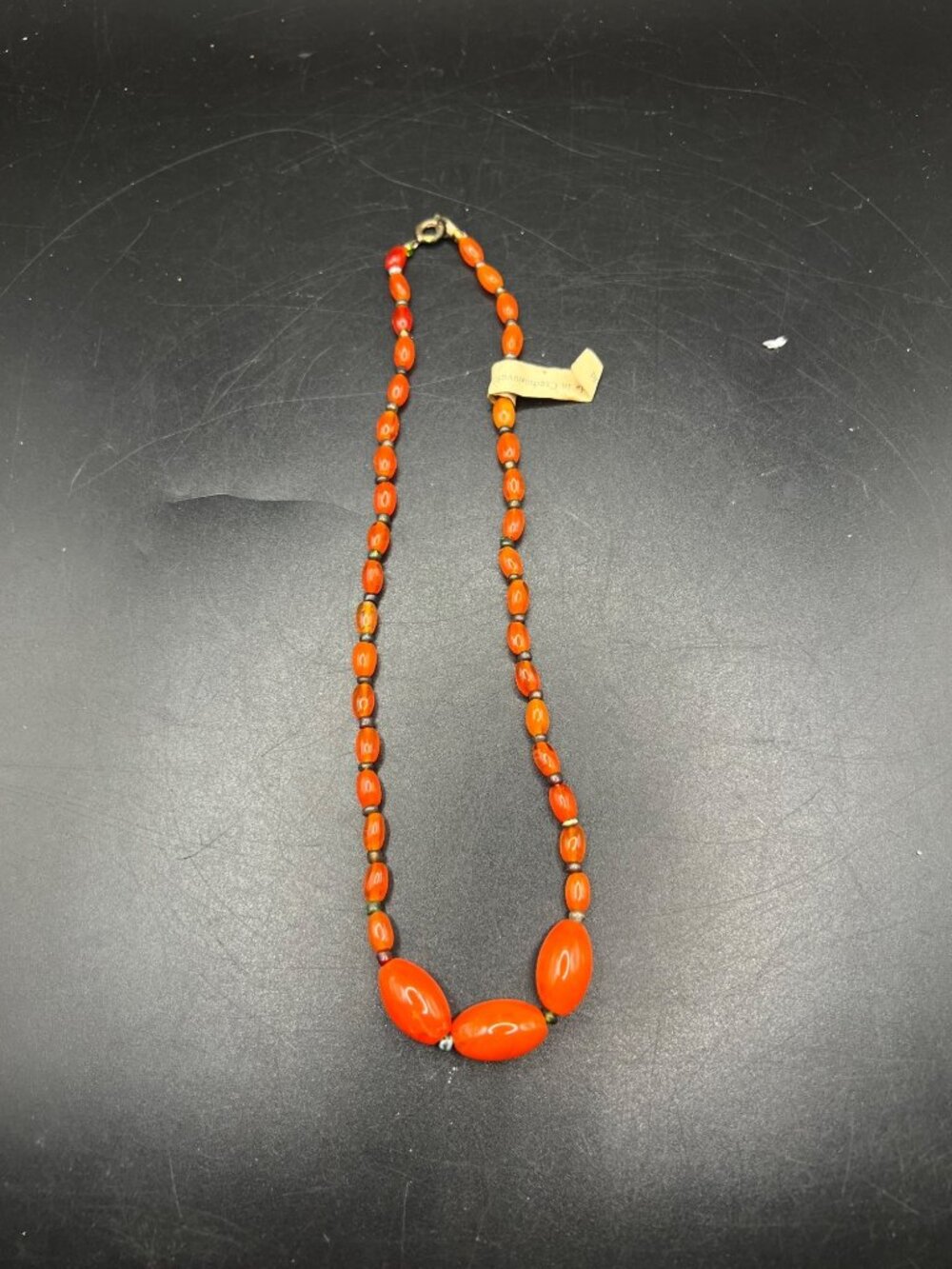 NWT Vintage Czech Orange Glass Beaded Necklace Barrel Clasp NOS 16” Retro Rare